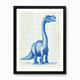 Apatosaurus Dinosaur Blue Print Sketch 2 Art Print