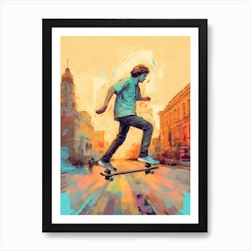 Skateboarding In Santiago, Chile Drawing 2 Art Print