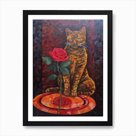 Rose With A Cat 4 Art Nouveau Klimt Style Art Print