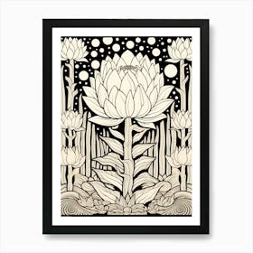 B&W Cactus Illustration Gymnocalycium Cactus 1 Art Print