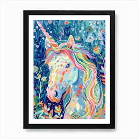 Floral Fauvism Style Unicorn Portrait 2 Art Print