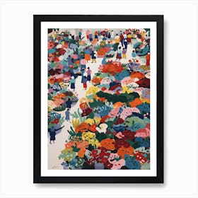 Spring Flower Market Summer Aerial View Painting 2 Art Print