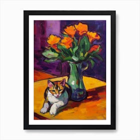 Crocus With A Cat 2 Fauvist Style Painting Art Print