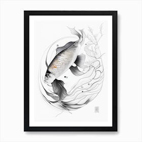 Gin Matsuba 1, Koi Fish Minimal Line Drawing Art Print