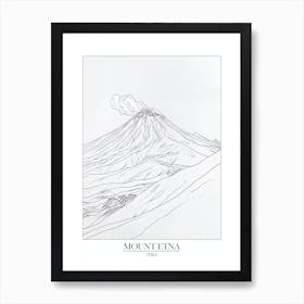 Mount Etna Italy Line Drawing 7 Poster Art Print