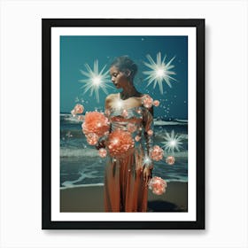cosmic portrait of a woman surrounded by stardust Art Print
