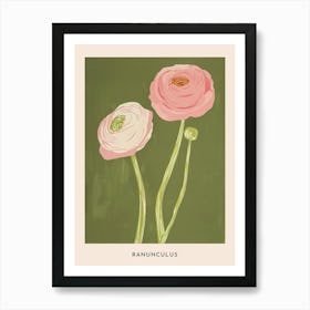 Pink & Green Ranunculus 3 Flower Poster Art Print