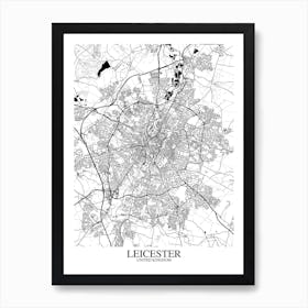 Leicester White Black Map Art Print