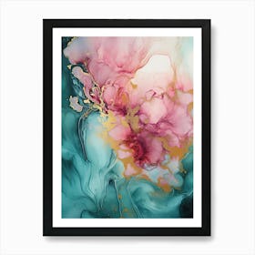 Teal, Pink, Gold Flow Asbtract Painting 3 Art Print