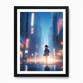 Anime Girl Walking Down The Street Art Print