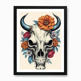 Floral Bison Skull (10) Art Print