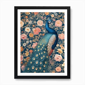 Floral Peony Peacock Vintage Art Print