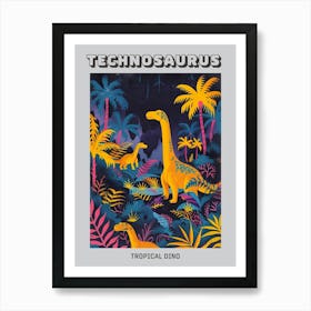 Mustard Dinosaurs In A Tropical Landscape Poster Art Print
