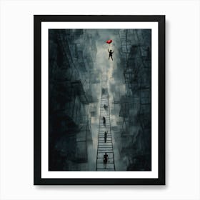 Red Balloon And Silhouettes Of People - All You Need Is Love Art Print