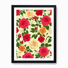 Rose Repeat Retro Flower Art Print
