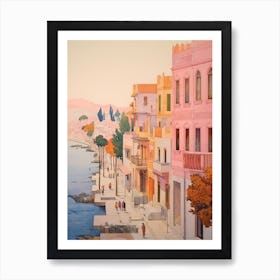 Izmir Turkey 4 Vintage Pink Travel Illustration Art Print