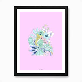 Tropical Jungle Leopard, Bird and Snake Lilac Art Print