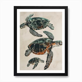 Three Minimalist Vintage Sea Turtles 1 Art Print