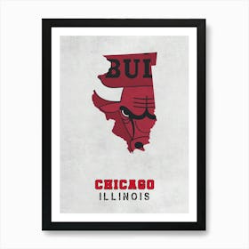 Chicago Bulls Chicago Illinois State Map Art Print