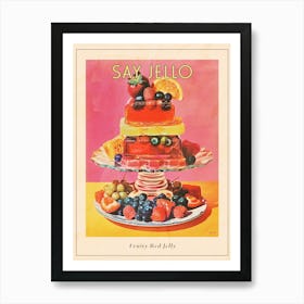 Fruity Red Jelly Dessert Retro Collage 1 Poster Art Print
