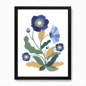Wild Flower Blue Hellebore Botanical Painting Art Print