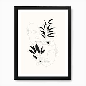 Two Faces Floral Nude Black Art Print