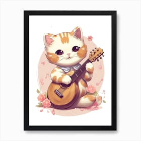 Kawaii Cat Drawings Playing Music 3 Art Print