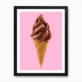 Chocolate Ice Cream Cone On A Pink Background Print Affiche