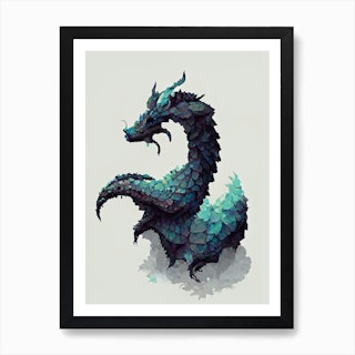 Green Blue And Black Dragon Art Print