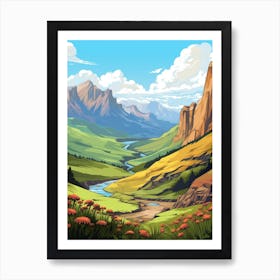 Drakensberg Mountain Range Cartoon 4 Art Print