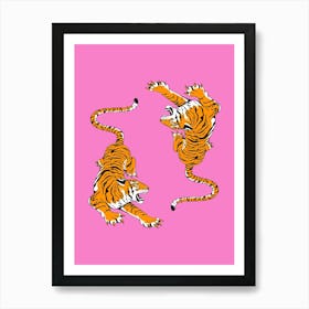 Two Tigers On A Pink Background Art Print