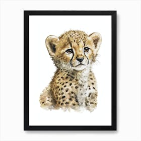 Cheetah Baby Watercolor Painting Portrait Art Print