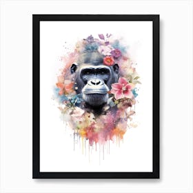 Gorilla Art With Flowers Watercolour Nursery 12 Art Print