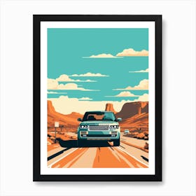 A Range Rover Car In Route 66 Flat Illustration 1 Art Print
