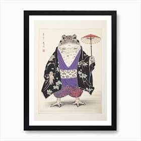 Frog Wearing A Kimono, Matsumoto Hoji Inspired Japanese Woodblock 2 Art Print