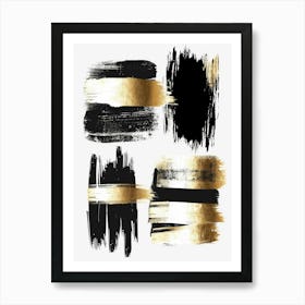 Gold And Black Brush Strokes 20 Art Print