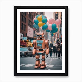 Robot With Balloons Art Print