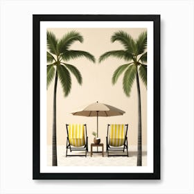 Beach Chairs And Umbrella 1 Art Print