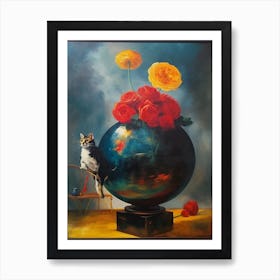 Ranunculus With A Cat 4 Dali Surrealism Style Art Print