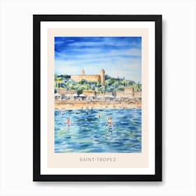 Swimming In Saint Tropez France Watercolour Poster Art Print