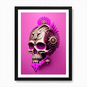 Skull With Steampunk Details 2 Pink Mexican Art Print