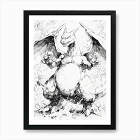 Charizard Black And White Art Print