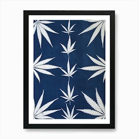 Blue Hemp leaves cyanotype Art Print