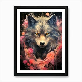 Floral Fantasy Wolf Art Print