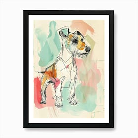 Jack Russel Dog Pastel Watercolour Line Illustration Art Print