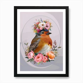 Bird With A Flower Crown European Robin 3 Art Print