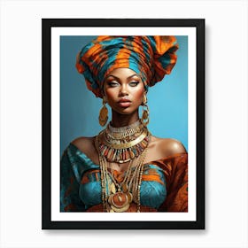 Beautiful And Sexy Black Woman Illustration 2 Adorned in Vivid Colors, Gold, and Jewelry Art Print
