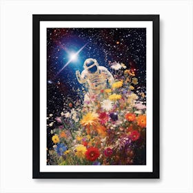 Astronaut With A Bouquet Of Flowers 12 Art Print