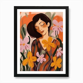 Woman With Autumnal Flowers Orchid 2 Art Print