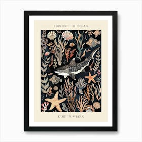 Goblin Shark Seascape Black Background Illustration 2 Poster Art Print